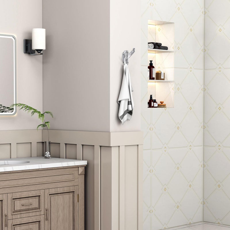 Angle Simple Bathroom Towel Hook Swivel, Metal Hand Towel Hook for Wall, Foldable Robe Coat Hanger, Chrome - Image 2